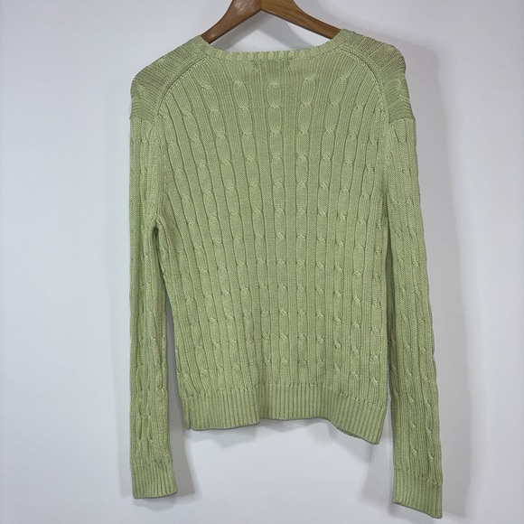 Brooks Brothers Cable Knit Sweater XL Green Italian Mercerized Cotton Crewneck - Picture 7 of 7